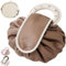 AUNGKWANG Lazy Kosmetikbeutel mit Kordelzug Portable, Braun Round One Step Drawstring Toiletry Bag, Reisetasche Beutel Aufbewahrung Organisator für Damen Mädchen