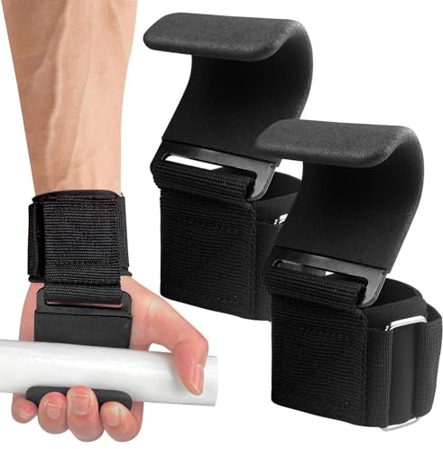 MeoZynxadril Correas de Muñeca Ganchos (Par), Ganchos para Levantamiento, Ganchos de Levantamiento, Weightlifting Hooks, para Musculación, Peso Muerto, Dominadas y Mancuernas, Unisex, Negro