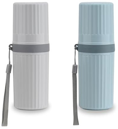 YoHyien 2 Pezzi Porta Spazzolino da Viaggio Custodia, Astuccio Spazzolino e Dentifricio Impermeabile, Bicchiere Porta Spazzolino Portatile per Scuola, Campeggio, Casa, Viaggi di Lavoro (Grigio + Blu)
