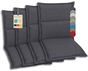 GO-DE Textil Bequeme und attraktive Polsterauflagen für Hochlehner-, Mittellehner- und Niederlehner-Gartenstühle (4er-Set, Uni Anthrazit, Niederlehner)