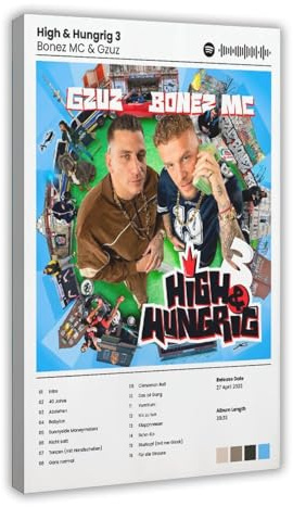 Albumposter Bonez MC und Gzuz High & Hungrig 3 Leinwandposter Wandkunst Dekor Druck Gemälde für Wohnzimmer Schlafzimmer Dekoration 20 x 30 cm