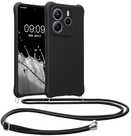 kwmobile Necklace Case kompatibel mit Xiaomi Redmi Note 14 5G (Nicht für 4G) Hülle - Cover mit Kordel zum Umhängen - Silikon Schutzhülle Schwarz matt