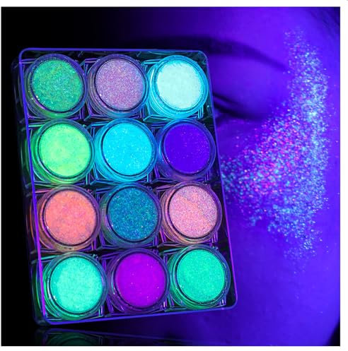Festival Glitzer Gesicht, 12 Farben Fluoreszierendes Chunky Sequin Face Body Glitter Festival Zubehör Accessoires Gadget,Haar Glitzer Festival Gesichtsglitzer Halloween Schminke Karneval Körperglitzer