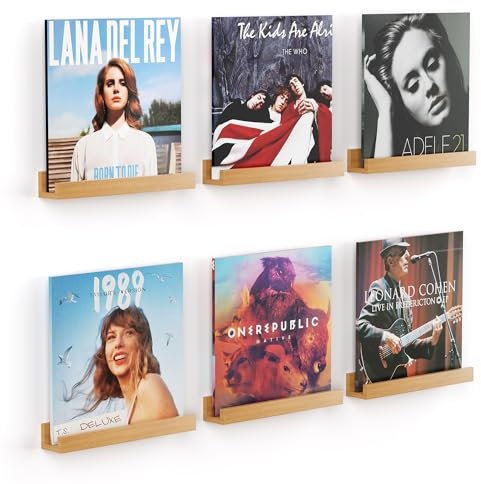 Heimera 30cm Wandregal Holz, 6 Stück Regal Wand Holz Wandhalterung Schweberegal Bilderleiste für Schallplatten/Buch/Foto im Schlafzimmer, Wohnzimmer, Bad, Kinderzimmer - Naturholz