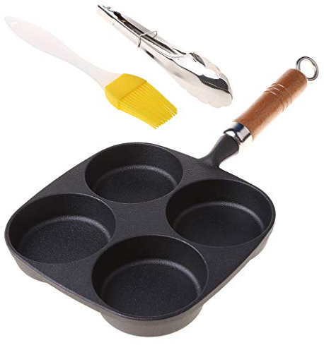 LfrXtra 4 Löcher Omelettpfanne Burger Eier Schinken Pfannkuchen Maker Bratpfannen Antihaft Frühstück Kochen Topf mit Schaufel Bürste Herd