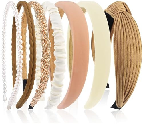 Quelcc Lot de 7 Bandeaux à Cheveux pour Femmes Filles, Antidérapant Léger en Plastique, Modèles Floraux Perles Scintillants