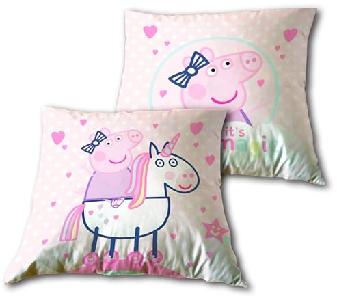 Aymax Peppa Wutz Kissen 35x35 cm – Dekokissen für Kinder mit Einhorn Motiv – Kuschelkissen aus Plüsch – Geschenkidee für Mädchen & Jungen