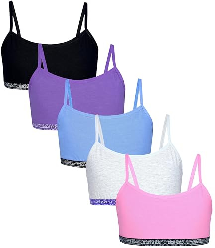 TupTam Mädchen Bustier mit Spaghettiträger 5er Pack, Farbe: Rosa Lila Blau Schwarz Grau, Größe: 140-146