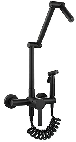Rubinetto miscelatore da cucina caldo e freddo in ottone for riempimento pentole, rubinetto pieghevole girevole for montaggio a parete con spruzzatore, for bidet a due fori estraibile,Black(Noir)