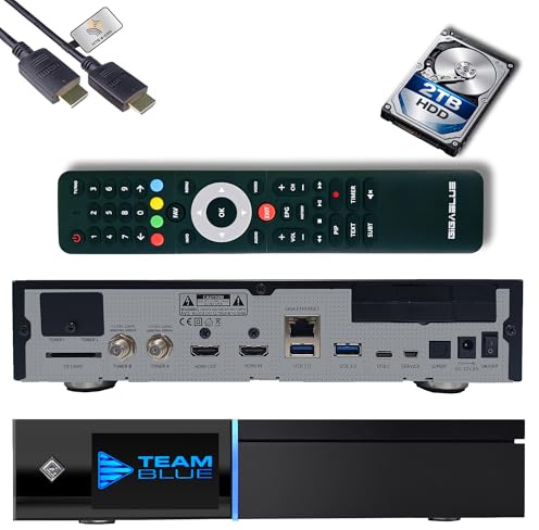 GigaBlue UHD Quad 4K Pro 2X FBC DVB-S2 Twin Sat Receiver mit Dual Core CPU, E2 Linux OS, 4GB RAM, 8GB eMMC, Bluetooth 5.4, H.265, 1200Mbit WLAN, 3X USB 3.0, HTS e-com HDMI-Kabel + 2TB HDD