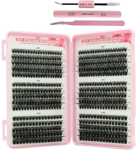 VEGCOO 560 Pcs Faux Cils Individuel 60D 80D 100D 8-16mm, Faux Cils Volume Russe Extension Cils Kit D Curl avec Outils, Cluster Lashes Haute Densité