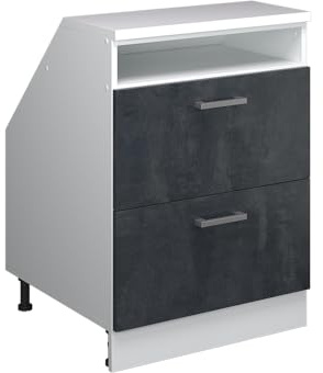 Vicco Dachschrägenschrank Rion, Schwarz Beton/Weiß, B60 x T60 cm mit 2 Schubladen, platzsparend für Dachschrägen