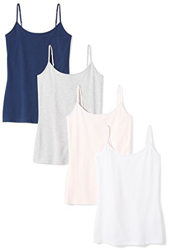 Amazon Essentials Women's Slim-Fit Camisole, Pack of 4, Dark Blue/Light Grey Heather/Pale Pink/White, XL