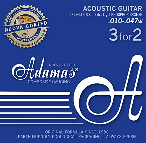 Adamas Cordes Guitare Acoustique Nuova Phosphor Bronze Coated Jeu 3 cordes Ex-Light .010 1717NU-3