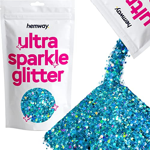 Hemway Ultra Sparkle Glitter Turquoise Holographic Mix 100g Mixed | Glitter for Arts & Craft, Makeup, Nail Art, Crafting, Card Making, Sparkle Decoration