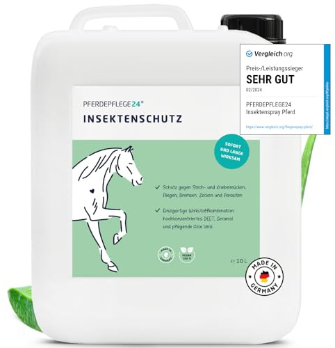PFERDEPFLEGE24 Insektenspray Pferd DEET - Sofortiger Schutz & Langanhaltende Wirkung - 5 Größen - Fliegenspray Pferd stark Hochkonzentriert & Wirksam gegen Mücken, Fliegen, Bremsen & Zecken 10l