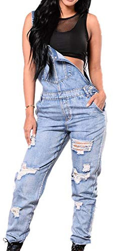 Odot Salopette Pantaloni Ragazza, Donna Jeans Sciolto Overall Lunga Dungarees Tuta Denim Casual Pantaloni Bavaglino Jumpsuit Moda Hippie Cinturino (XL,Blu)