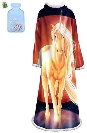 Morbuy Wearable Decke Mit Ärmeln Arme, Super Soft Warm Comfy Plüsch Ärmeln, TV Lazy Robe Decke Für Erwachsene Frauen Männer - Wolf Tiger 127cm x 178 cm (127cm x 178cm,goldenes Einhorn)