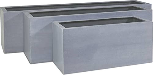 Fleur Ami – Bandeja de fibra de vidrio y plástico reforzado largo 100 x 45 cm de altura 45 cm Ext. Jardinera Gris Mate - Elija Su Altura: H 100 cm - Color: Gris Cemento