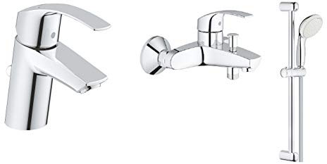 GROHE Eurosmart + Tempesta 100 Bundle | bestehend aus: GROHE Waschtischbatterie, Wannenbatterie und Brausestangenset