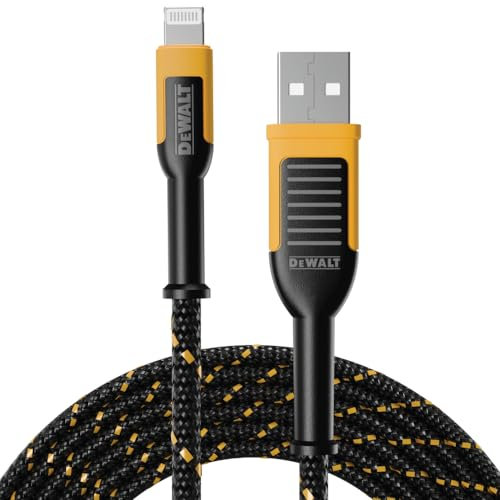 DEWALT Heavy Duty USB to Lightning Cable [Apple MFi Certified] Durable iPhone Charger, Lightning Cables, Fast Charging iPhone Charger Cord Compatible w/iPhones 14/13/12/11 Pro Max iPad AirPods, 10FT