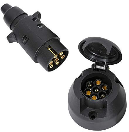 TAEUYYM Anhänger Stecker 7 Polig und Steckdose 7 Polig, 12V Wasserdicht, Für Anhänger LKW RV KFZ Traktor Zubehör(Gummistiefel)