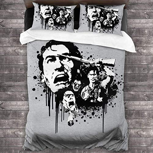 Knncch Evil Dead Legend Ash 3-teiliges Bettwäscheset Bettbezug Dekoratives 3-teiliges Bettwäscheset mit 2 Kissenbezügen