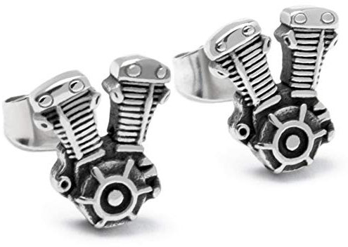 Schmuck-Checker V2 Motorblock Ohrstecker aus 316L Edelstahl Bikerschmuck silber hochwertige Ohrringe Männer Biker Geschenk