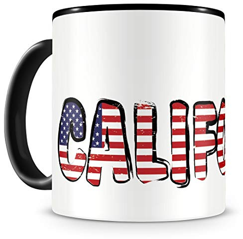 Samunshi® California Tasse mit Spruch USA Amerika Geschenk für Mann Frau Kaffeetasse groß Lustige Tassen zum Geburtstag schwarz Keramik 300ml