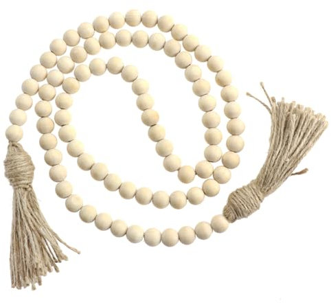 VICASKY 1Pc Natürliche Holzperlengirlande mit Quasten Bauernhausperlen Wandbehang Rustikale L?nder für Hochzeitsfeier