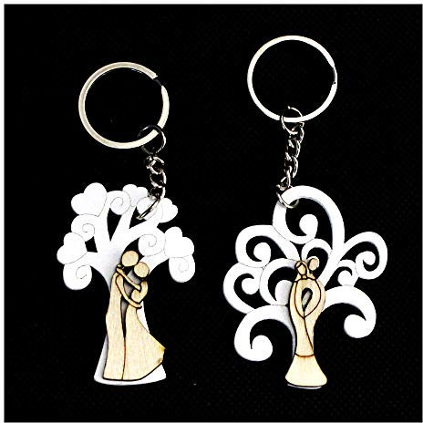 DLM-31238 (Kit 12 Pezzi) Portachiavi Ciondolo in Legno Albero della Vita e Coppia Sposi Nozze Matrimonio Confettata bomboniera