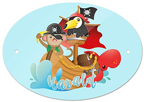 Eurofoto Türschild mit Namen Harald und Tier-Piraten-Motiv | Kinderzimmer-Schild