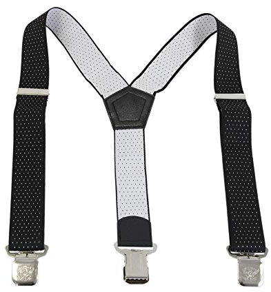 Leoodo Hosenträger Herren Damen Breit Y-Form für Arbeitshosen Skihose Motoradhose Fest lustig mit 3er Starken Clips und verschiedenen Motiven, HT Farbe:Schwarz Punkt