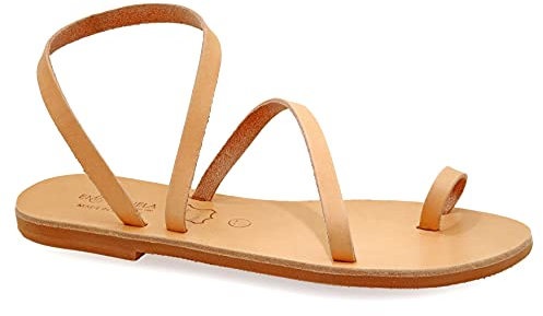 36 Beige Emmanuela Zehenring Sandalen aus Leder, hochwertige handgefertigte Slingback Sommerschuhe, Riemchen sandalen mit Knöchelmanschette, flache griechische Sandalen