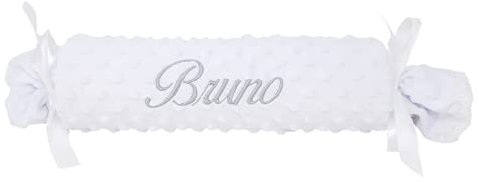 Mababyshop Cojín Forma de Caramelo para Bebé Recién Nacido – Textura Extra Suave de Burbujas, Personalizado con el Nombre del Bebé Bordado y Puntilla de Encaje, Desenfundable. Regalo Bebé Original