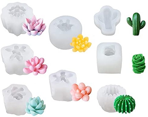 Eidoct 8 Pcs Succulent Mold Silicone, 3D Succulent Molds, Succulent Cactus Silicone Mold for DIY Making Candle Cake Decoration Candy Fondant Chocolate Ice Lolly