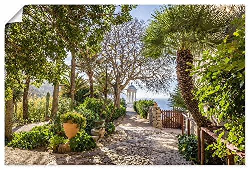 ARTLAND Wanddeko Poster & Kunstdrucke Wandposter 90x60 cm Querformat Garten Pflanzen Palme Bäume Pavillon Meer Idyll Mallorca U3SL