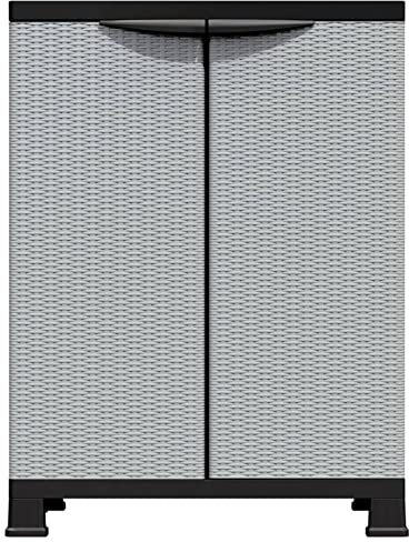 Gecheer Kunststoffschrank Gartenschrank Balkonschrank Beistellschrank Haushaltsschrank Putzmittelschrank Werkstattschrank Schrank 68x39x92 cm Rattan-Design
