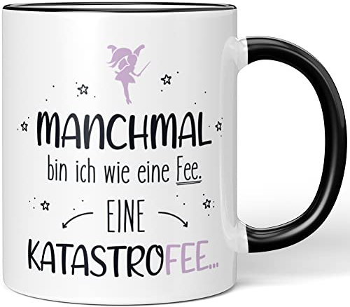 JUNIWORDS Tasse, Manchmal Bin ich wie eine Fee. Eine Katastrofee, Schwarz (1005052)