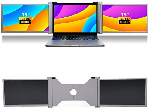 Monitor portatile per computer portatile, 15 pollici FHD 1080P IPS schermo Extender doppio monitor, pieghevole doppio schermo per laptop da 15 a 17 (grigio siderale)