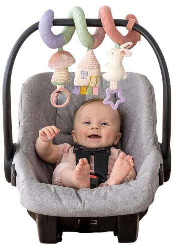 Itzy Ritzy Spiral Car Seat & Stroller Activity Toy - Stroller & Car Seat Toys for Ages 0 Months and Up - Hanging Toys Include Dangling Ring, Mirror and Textured Ribbons (Pastel Rainbow)