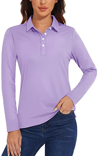 TACVASEN Poloshirt Damen Langarm Funktionsshirt UPF 50+ Schutz T-Shirt Golf Polo Sportshirt Casual Freizeitshirt (M, Hellviolett)