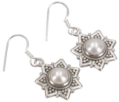GURU SHOP Silberohrringe, Ethno Sonnen Ohrschmuck, Ethno Ohrhänger - Perle