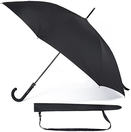 Sternenfunke Stockschirm schwarz Ø105 cm, Regenschirm Herren und Damen edel | stabil für eine Person | Stockregenschirm Stockschirm schwarz groß Automatik mit Tragegurt an Tasche