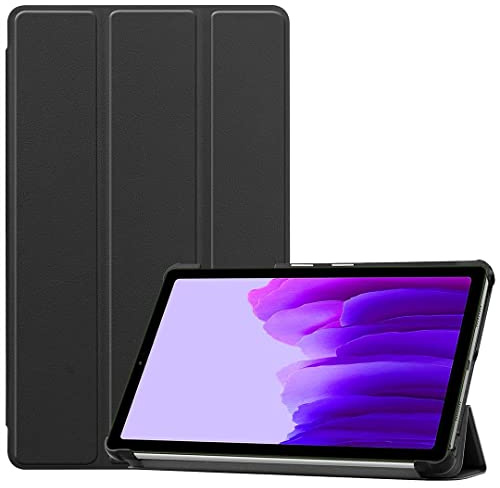 SATURCASE Funda para Samsung Galaxy Tab A7 Lite 8.7 SM-T220 T225, piel sintética, plegable, función atril, delgada, ligera, protectora para tablet (negro)