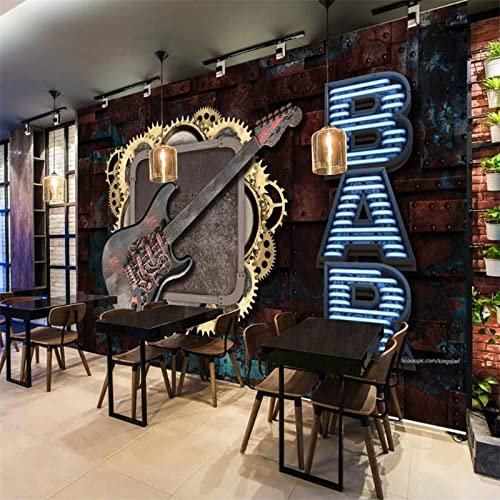 Retro Nostalgic Metal Industrial Style Guitar Iron Gear Tapete 3D Rock Music Bar Ktv Dekorativer Hintergrund W TV Wandbild Tapete Wanddekoration fototapete 3d Vlies wandbild Schlafzimmer-430cm×300cm