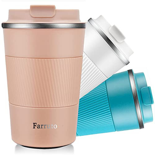Farruto Insulated Coffee Mugs - 100% Leakproof Travel Mug with Upgrading Silicone Cup Drag Easy to Carry Stainless Steel Car Mug for Coffee, Milk etc Hot and Cold Drinks 510ML. (Light Pink)