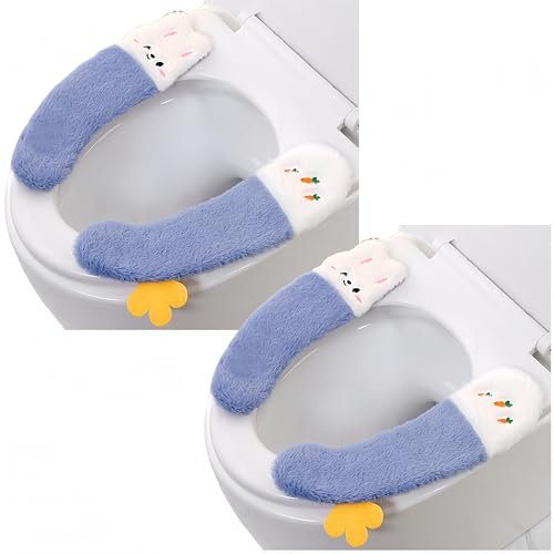 2 Pairs Thickened Sticky Toilet Seat Cover - Lovely Winter Washable Plush Cushion Pad - Soft Toilet Seat