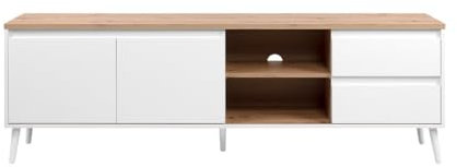 Calicosy Meuble TV 2 Portes, 2 Niches et 2 Tiroirs - Décor Chêne Zamos - Design Contemporain - Panneaux de Particules - pour Salon - L186 x H59 x l36 cm