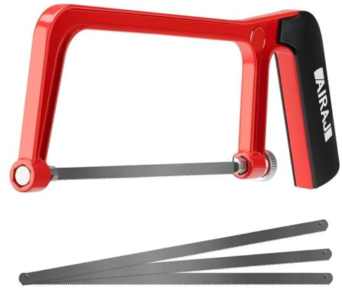 AIRAJ Seghetto per Metalloe con 4 lame sostituibili da 150 mm, lame affilate in carbonio a denti fini, mini seghetto manuale per legno, metalli morbidi, tubi in PVC, plastica, carne congelata, colore